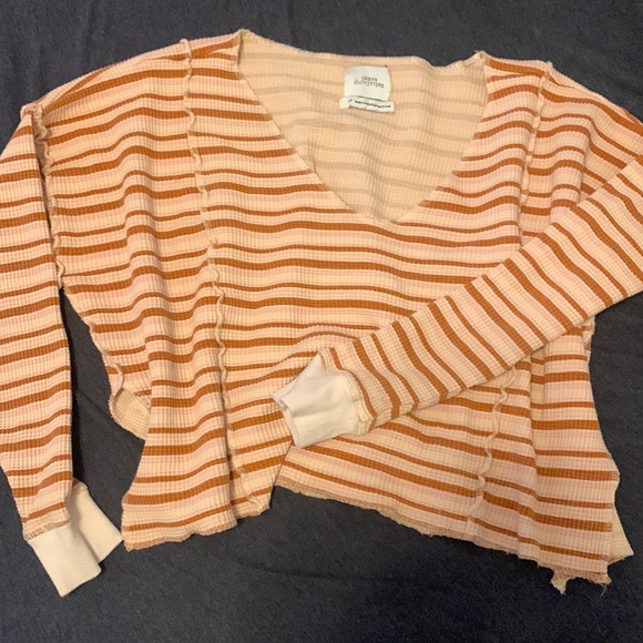 Urban Outfitters Tops - Urban Outfitters Cropped, boxy long sleeve shirt; striped; orange; peach